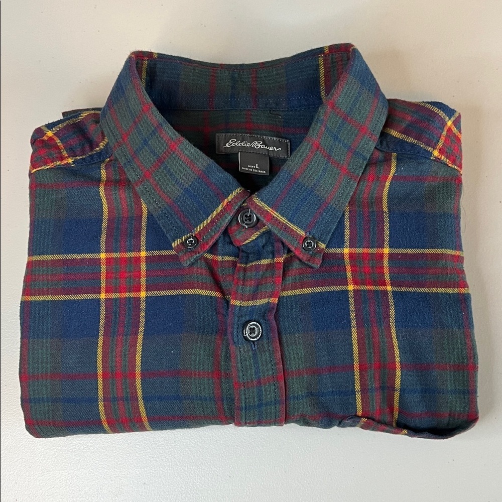 Eddie Bauer Multicolor Plaid Button Down Shirt Size Large